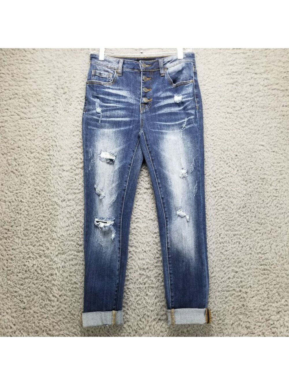 Risen Jeans Womens 3/26 Blue Classic Aviator Skinny Button Fly Stretch Denim